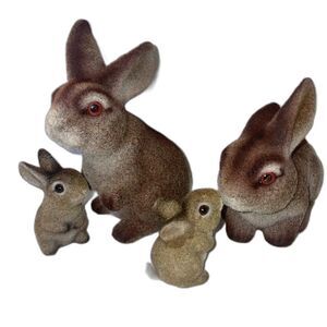 Vintage Flocked Bunny Banks and Babies